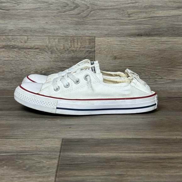 Converse Shoes - Converse White Canvas Slip-On Mule Sneakers with Red & Navy Trim